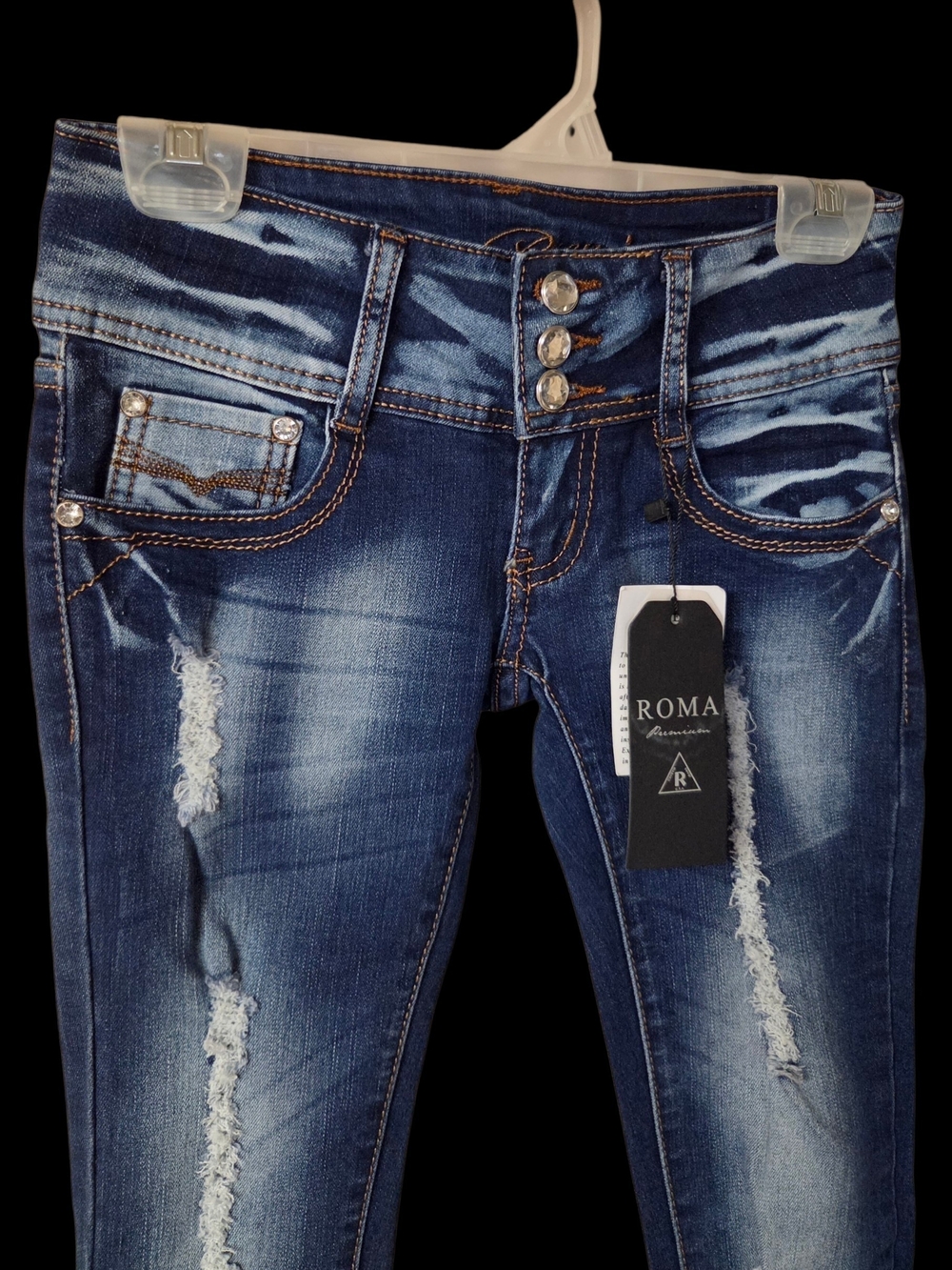 Roma Women’s Skinny Jeans - Dark Blue Distressed - Picture 6 of 9